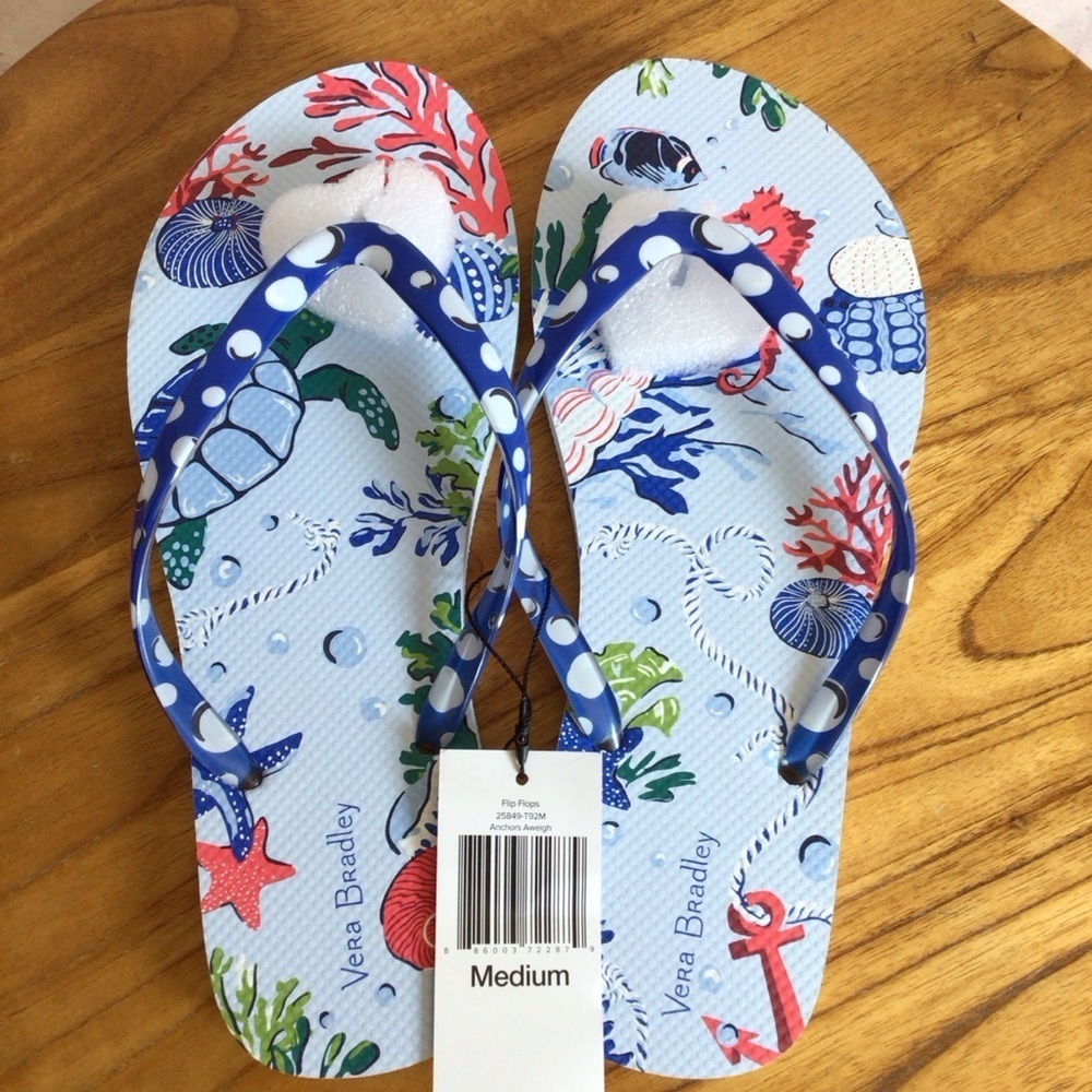 Vera Bradley Anchor’s Aweigh Flip Flops Sandals - Size Medium - Picture 4 of 6